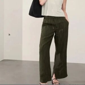 Med Athleta Retreat Linen High Rise Wide Leg Pant Raining‎ Aspen Olive